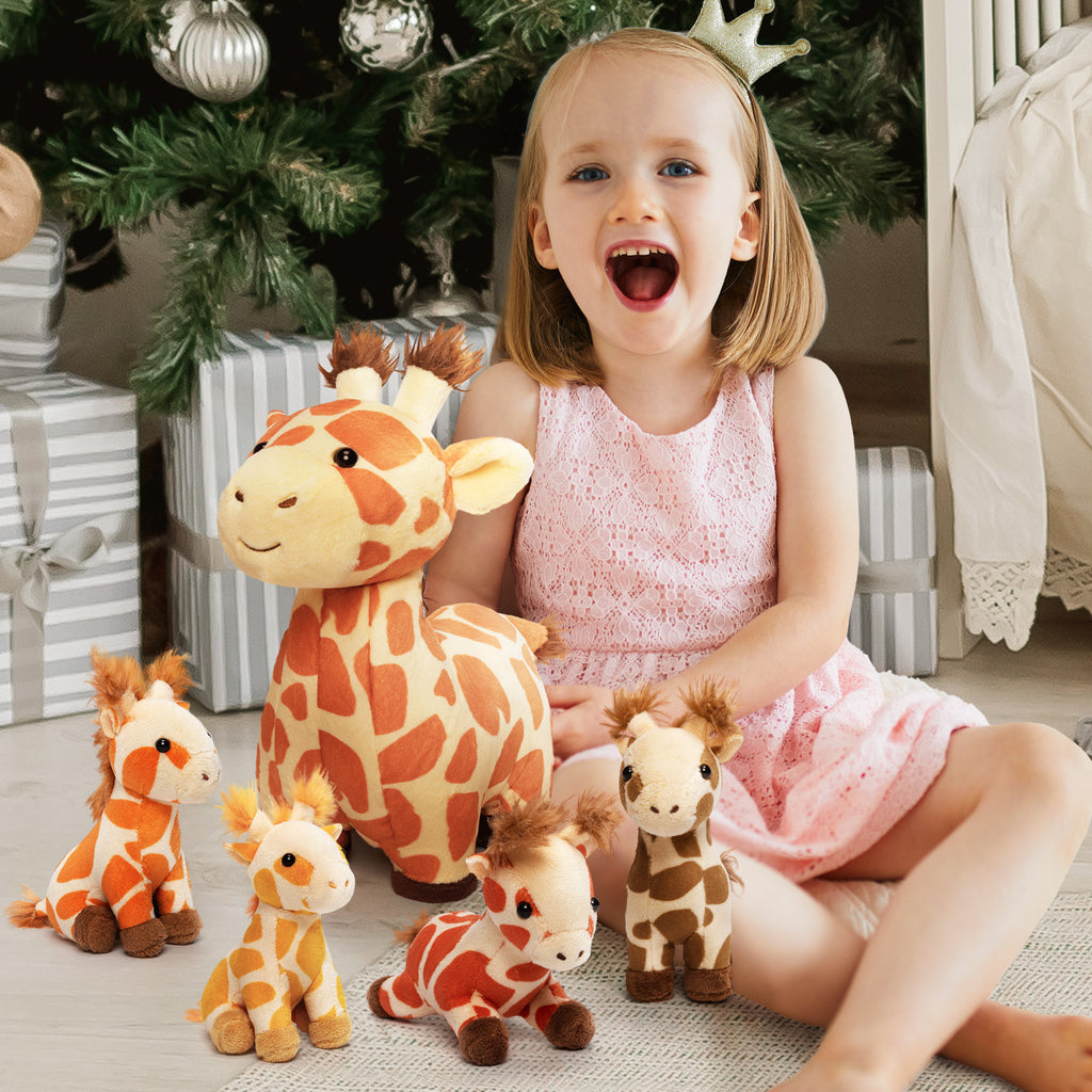 Giraffe Mommy with 4 Babies Plush Stuffed Animal Set