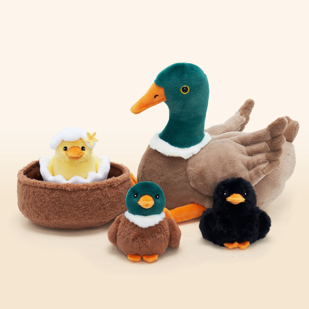 Mallard Duck Plush Stuffed Animal With 4 Ducklings