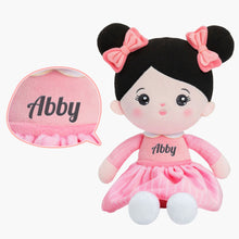 Afbeelding in Gallery-weergave laden, Personalized Pink Outfit &amp; Black Hair Girl Doll + Backpack