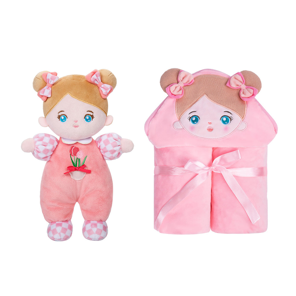 Personalized Doll and 35 Inch Soft Baby Blanket Combo