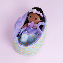 Ladda upp bild till gallerivisning, Personalized Deep Skin Tone Plush Mini Baby Girl Doll With Changeable Outfit
