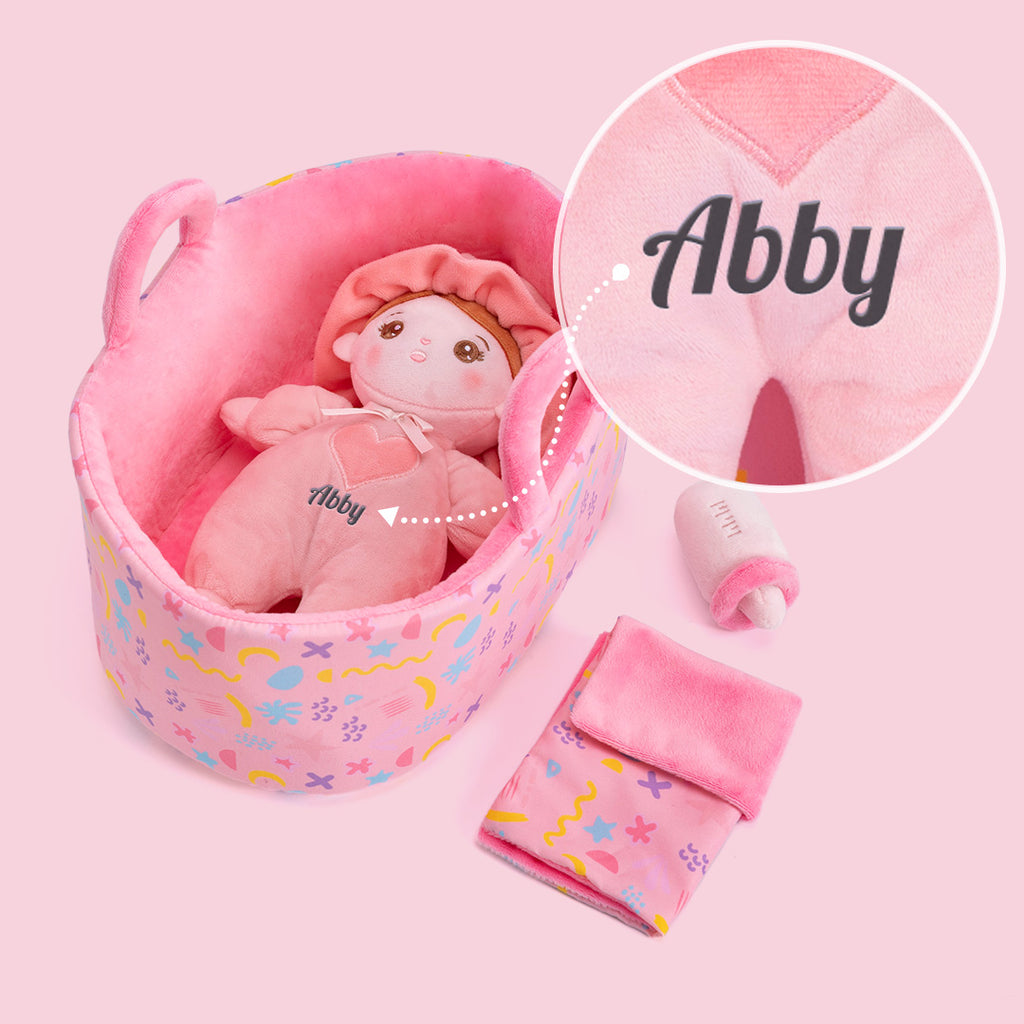 Mini bambola di peluche rosa personalizzata e set regalo