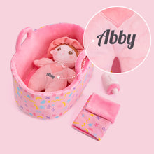 Cargar imagen en el visor de la galería, Juego de regalo y muñeca de bebé de peluche rosa personalizado