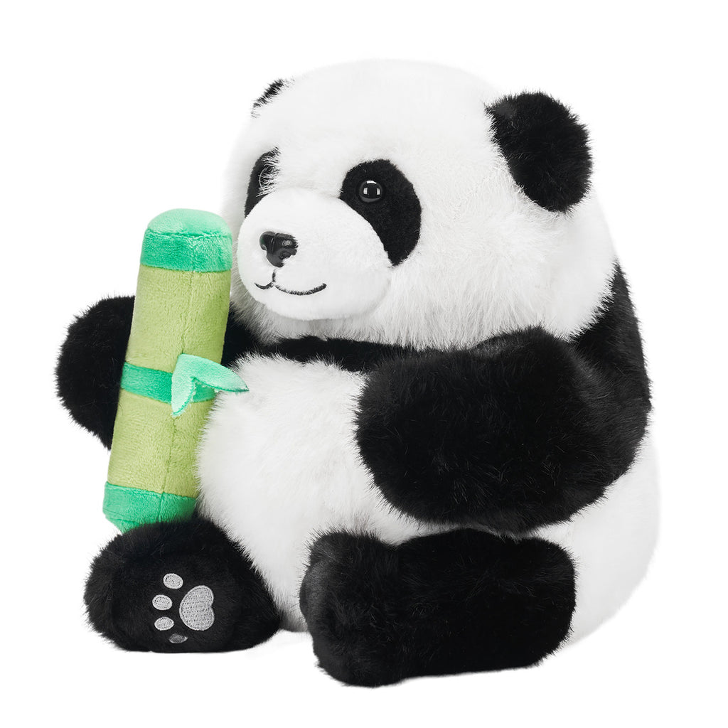 Panda Mommy Plush Stuffed Animal with 3 Babies in Bamboo Bag Set