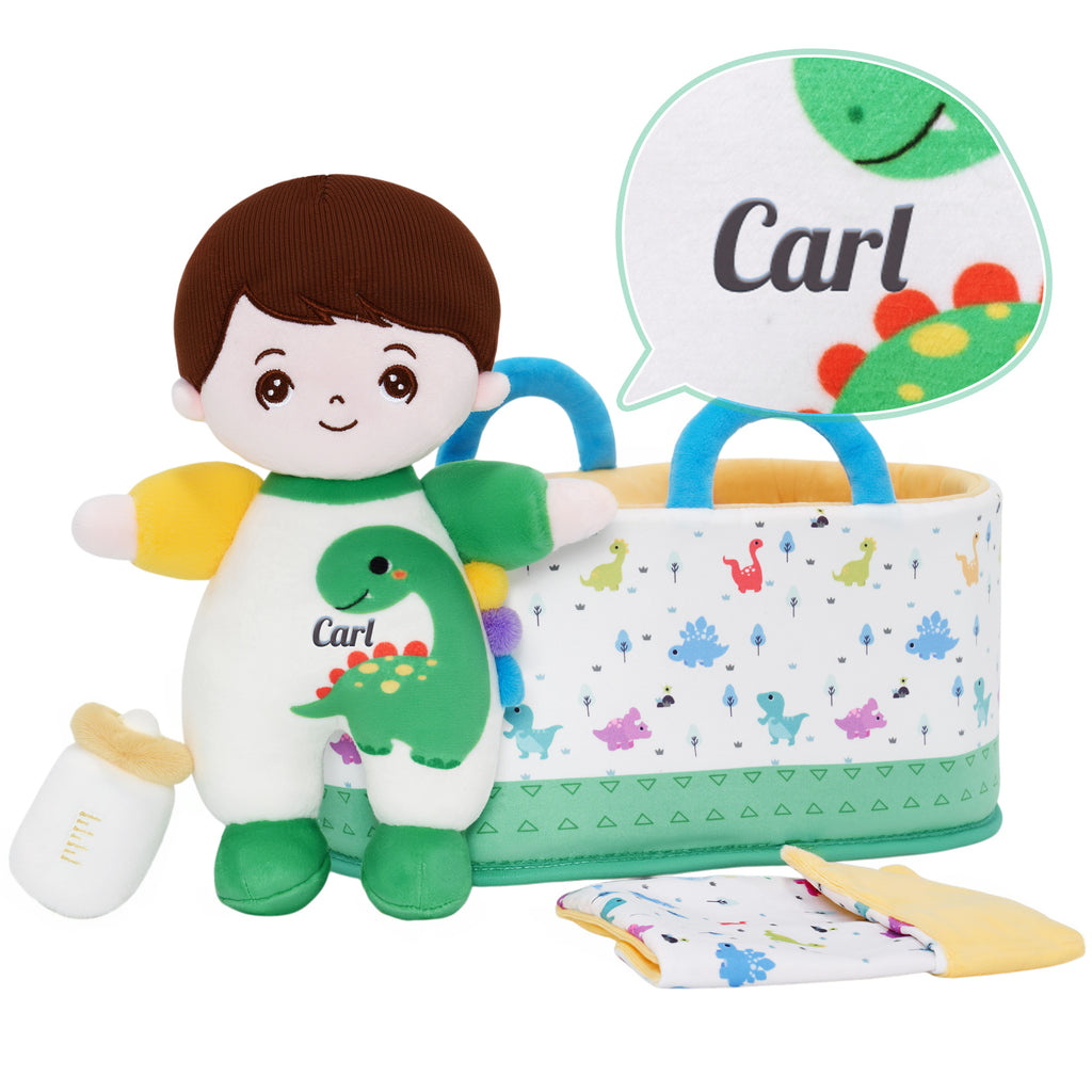 Mini Personalized Dinosaur White Skin Boy Plush Doll & Gift Set