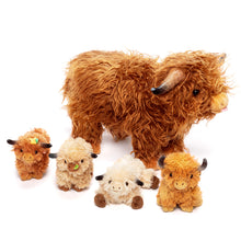 Cargar imagen en el visor de la galería, Scottish Highland Cow Cattle Stuffed Animal with 4 Babies Inside