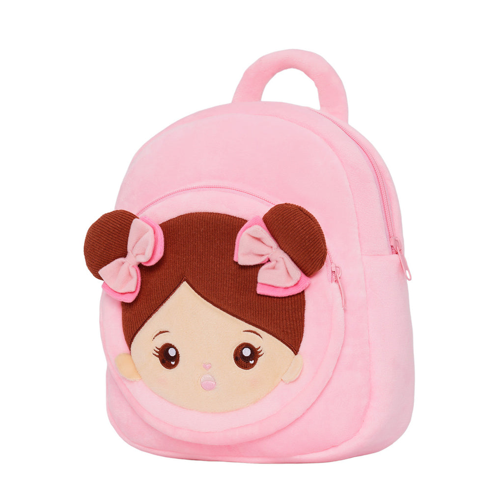 Personalized Plush Pink Backpack with Brown Skin Tone Doll Face