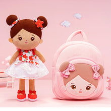 Carica l&#39;immagine nel visualizzatore di Gallery, Personalized Brown Skin Tone White Floral Dress Doll + Backpack