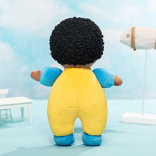 Cargar imagen en el visor de la galería, Personalized Dark Skin Tone Plush Baby Boy Doll with Dinosaur Romper