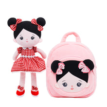 Afbeelding in Gallery-weergave laden, Personalized Red Outfit &amp; Black Hair Girl Doll + Backpack