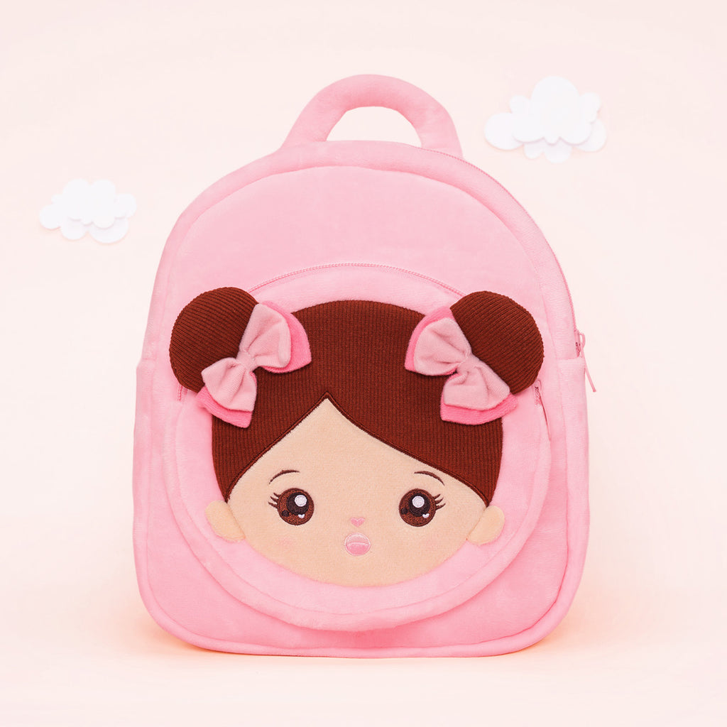 Personalized Plush Pink Backpack with Brown Skin Tone Doll Face