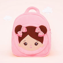 Load image into Gallery viewer, Personalized Plush Pink Backpack with Brown Skin Tone Doll Face