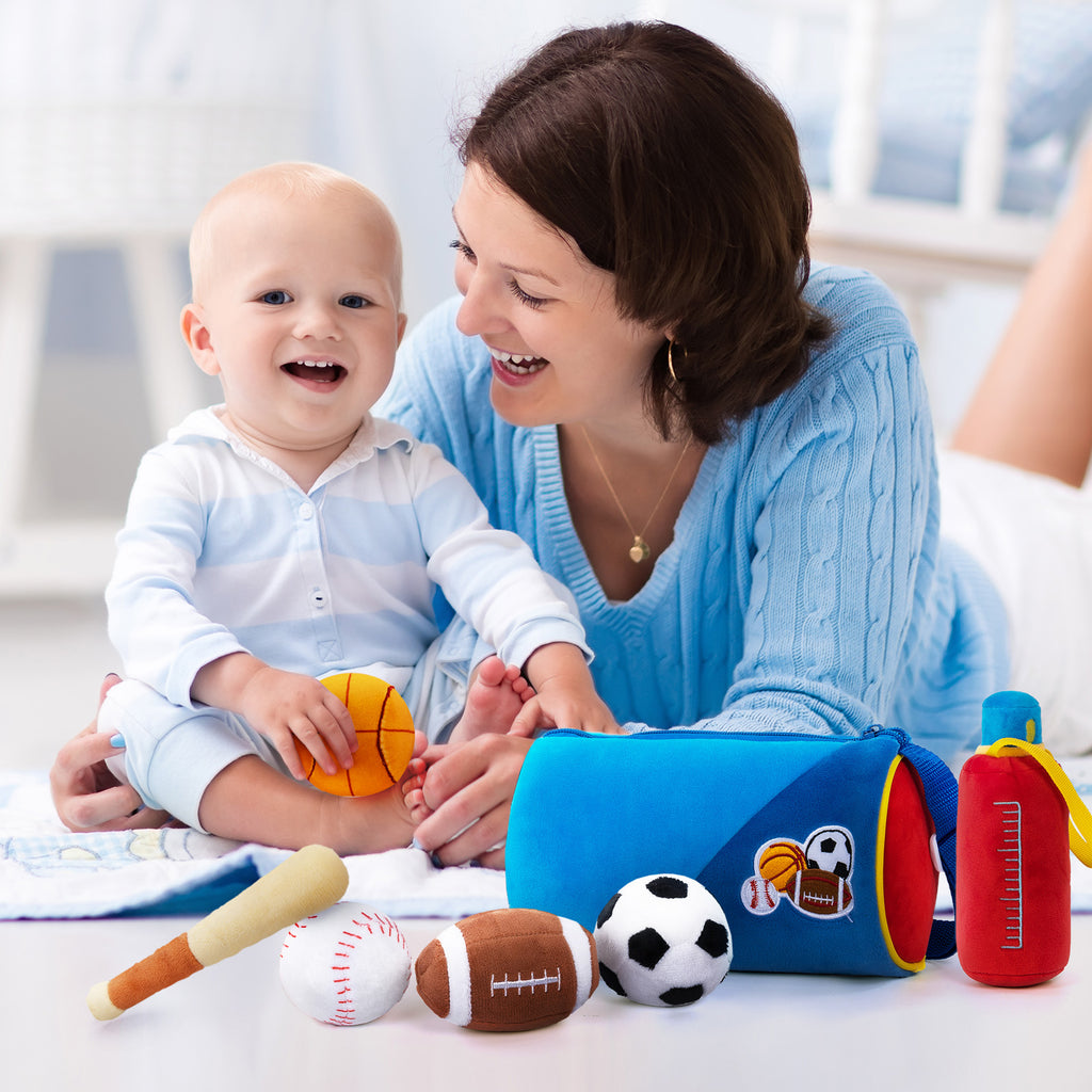 Personalized Baby's First Sports Bag Plush Sensory Toy Set