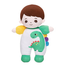 Laden Sie das Bild in den Galerie-Viewer, Personalized Mini Plush Baby Boy Doll with Dinosaur Romper