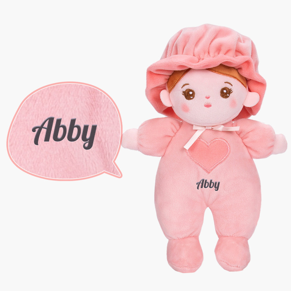 Juego de regalo y muñeca de bebé de peluche rosa personalizado