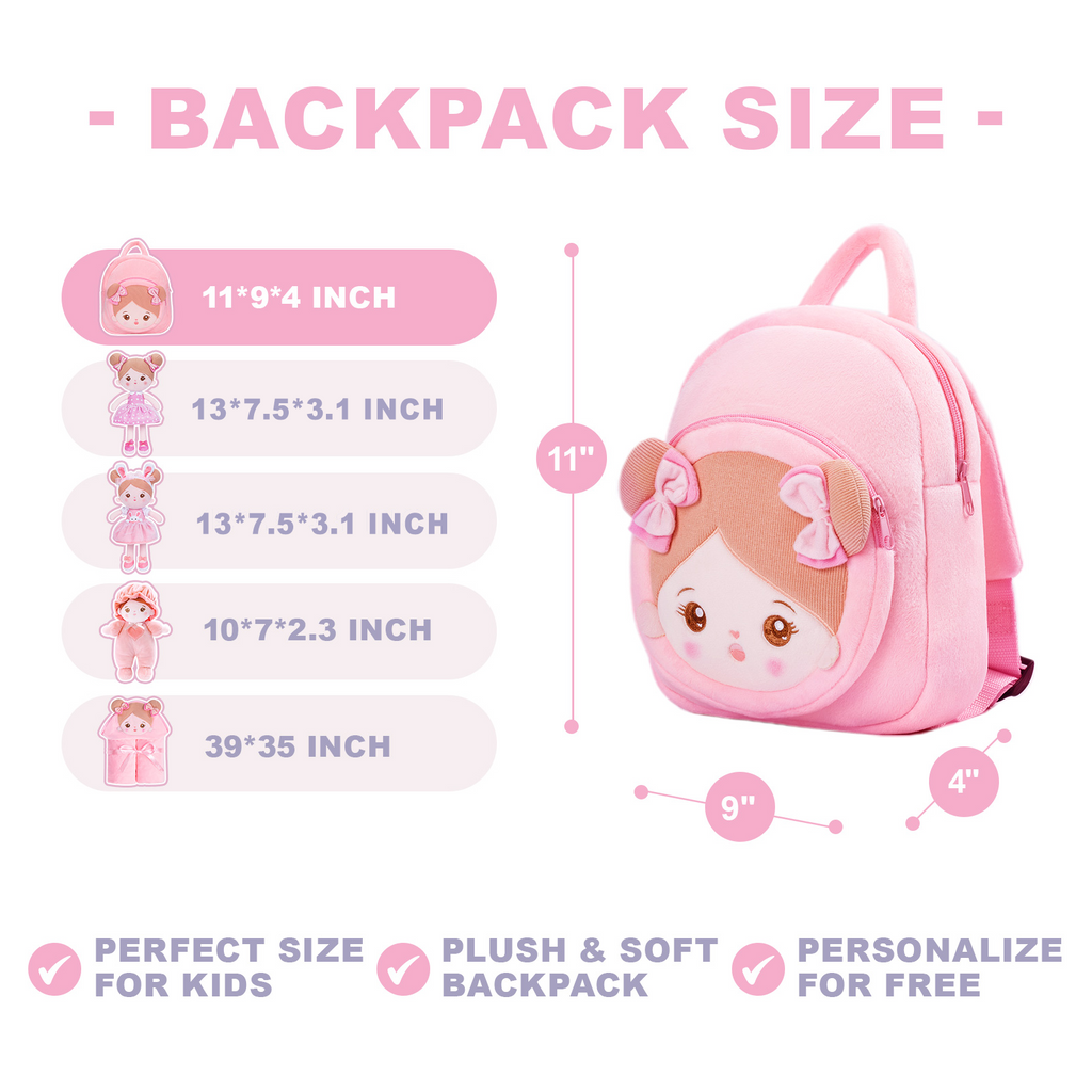 Personalized Pink Dot Girl Doll + Backpack