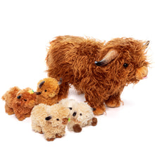 Cargar imagen en el visor de la galería, Scottish Highland Cow Cattle Stuffed Animal with 4 Babies Inside