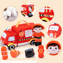 Cargar imagen en el visor de la galería, Personalized Baby&#39;s First Fire Truck Plush Sensory Toy Set with 5 Firefighting Supplies