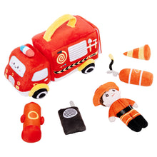 Load image into Gallery viewer, Personalized Baby&#39;s First Fire Truck Plush Sensory Toy
