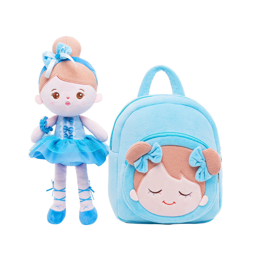 Muñeca de Niña Azul y Mochila de Peluche Personalizadas
