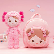Laden Sie das Bild in den Galerie-Viewer, Personalized Pink Newt Girl Doll + Backpack