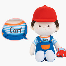 Indlæs billede til gallerivisning Personalized Curly Hair &amp; Freckle Face Boy Doll + Backpack