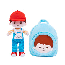 Charger l&#39;image dans la galerie, Personalized Rabbit Overalls Plush Baby Boy Doll + Backpack