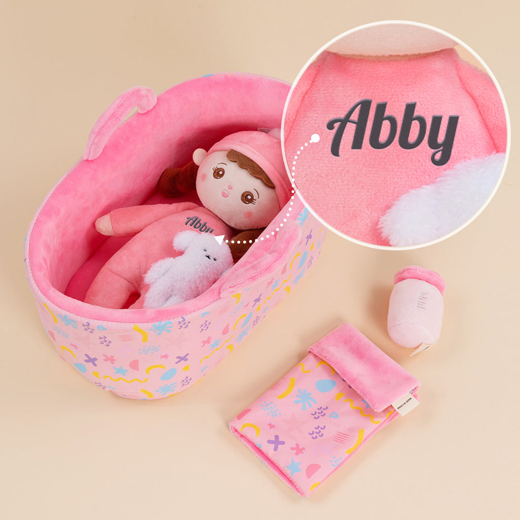 Personalized Mini Plush Braid Girl Baby Doll & Gift Set