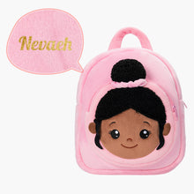 Indlæs billede til gallerivisning Personalized Deep Skin Tone Plush Princess Pink Doll + Backpack