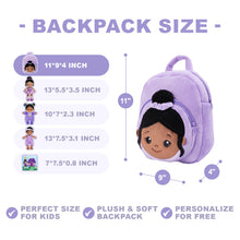 Laden Sie das Bild in den Galerie-Viewer, Personalized Deep Skin Tone Plush Nevaeh Purple Doll + Backpack