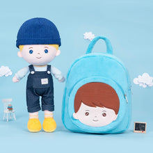 Load image into Gallery viewer, OUOZZZ Personalized Blonde &amp; Blue Eyes Boy Doll With Backpack