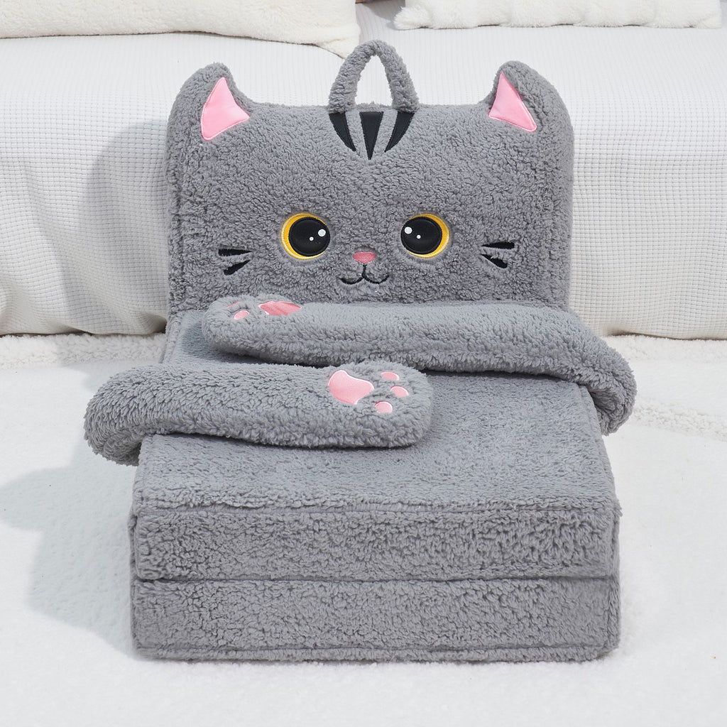 Foldable Animal Grey Cat Polar Fleece Children Sofa