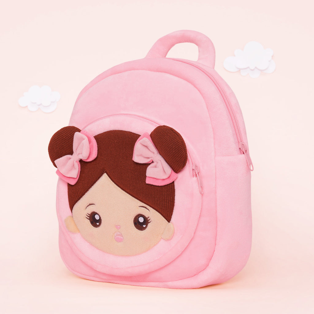 Personalized Plush Pink Backpack with Brown Skin Tone Doll Face