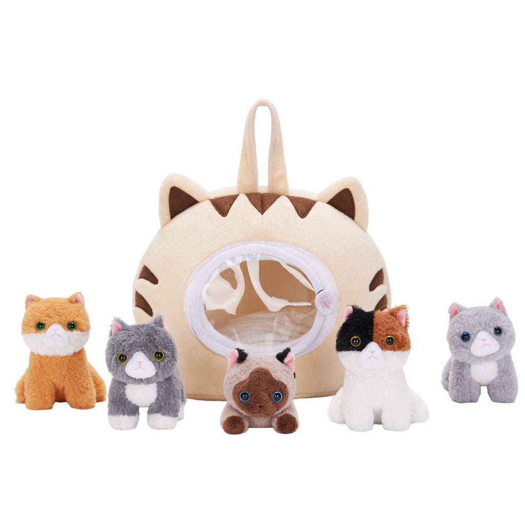 Personalized Cute Plush Cat House Toy Set with 5 Kittens