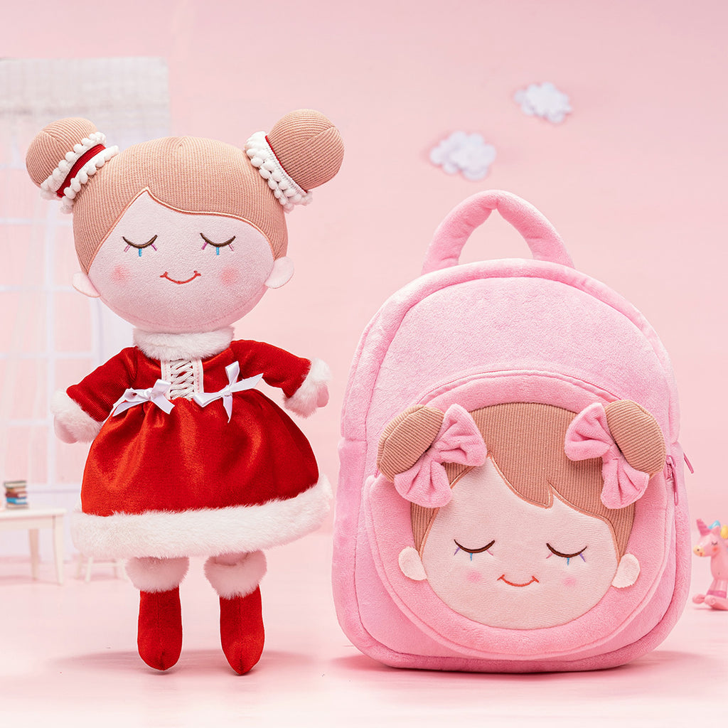 Personalized Iris Red Dress Girl Doll and Backpack