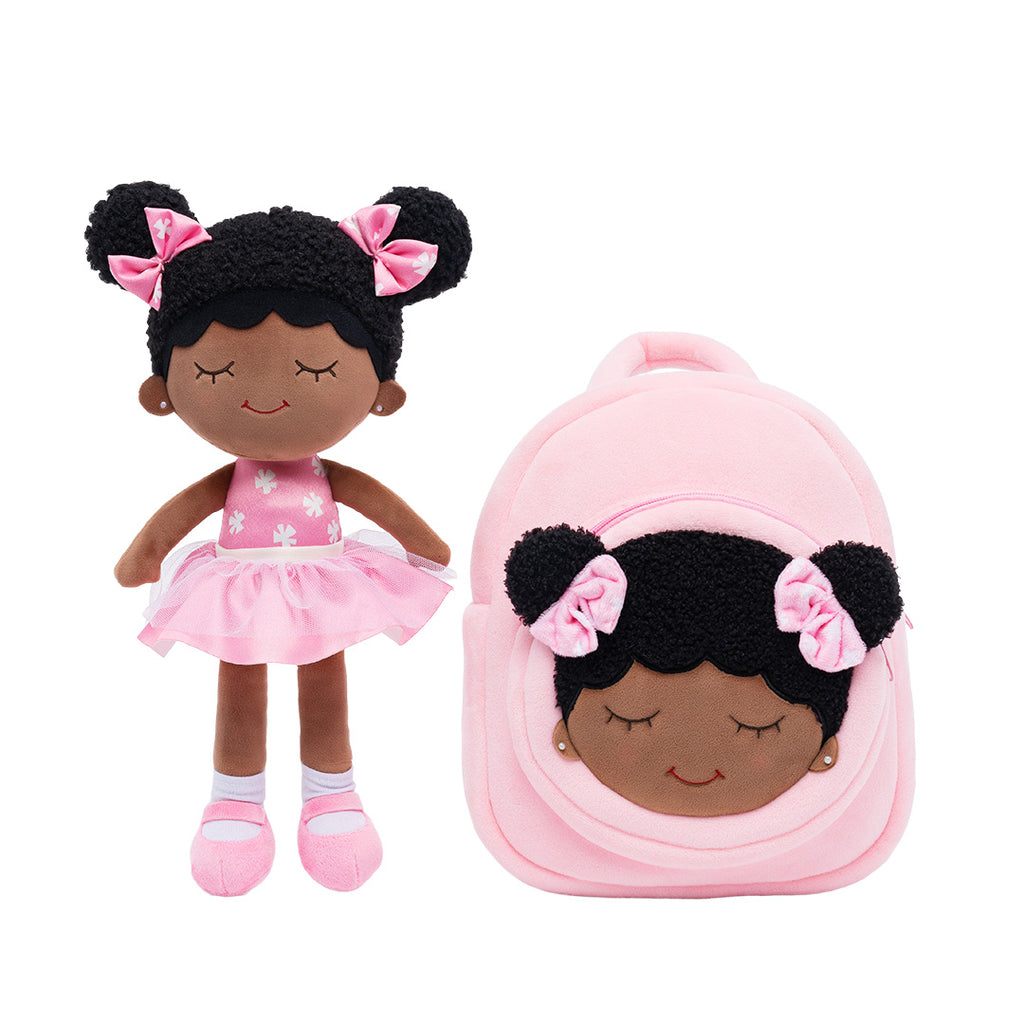 Personalized Pink Deep Skin Tone Plush Dora Doll + Backpack