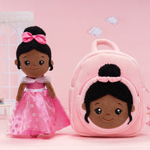 Cargar imagen en el visor de la galería, Personalized Deep Skin Tone Plush Princess Pink Doll + Backpack