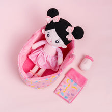 Cargar imagen en el visor de la galería, Personalized Black Hair Girl Doll + Cloth Basket Gift Set