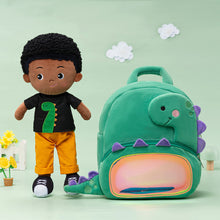 Cargar imagen en el visor de la galería, Personalized Deep Skin Tone Plush Cool Boy Doll + Backpack