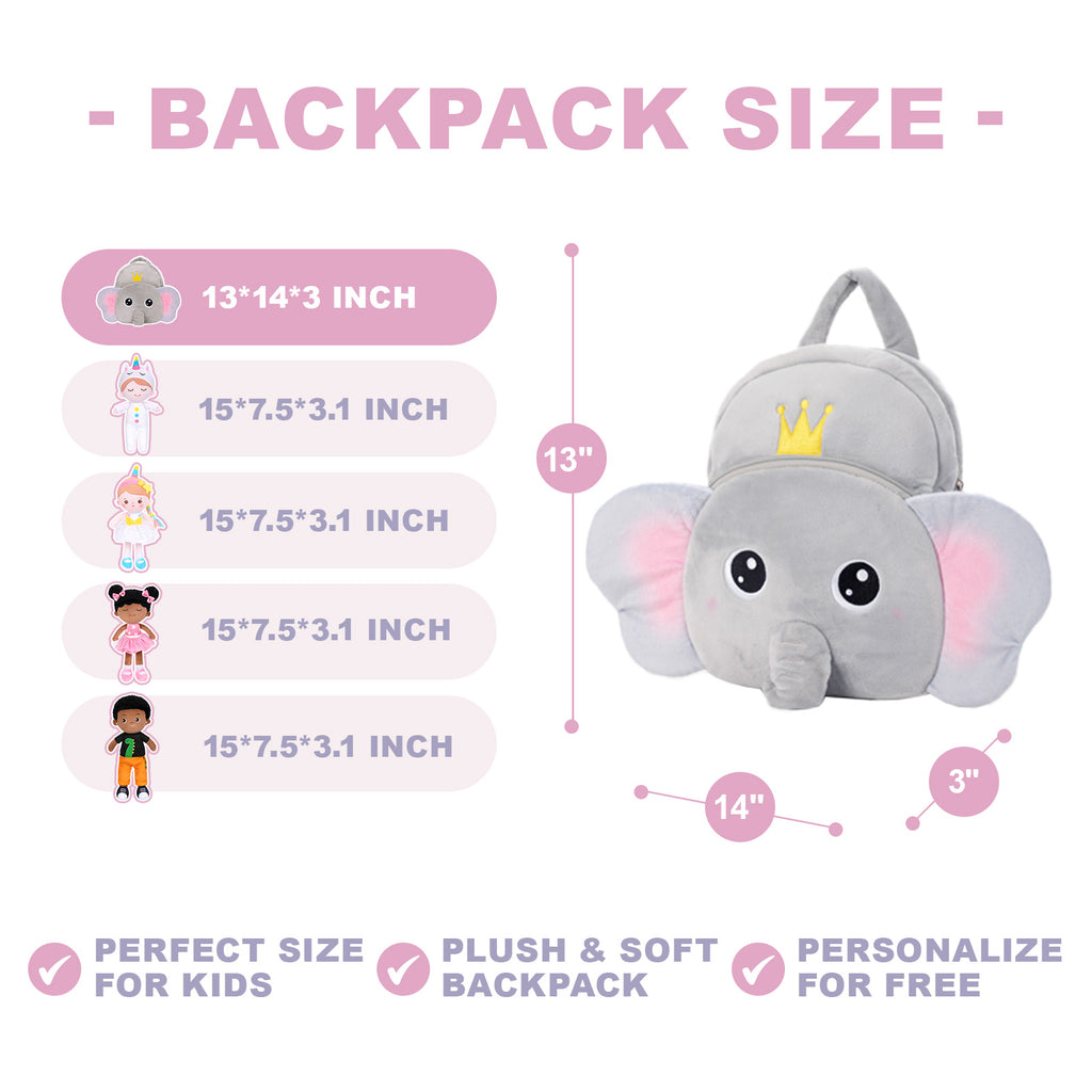 Personalized Gray Elephant Plush Backpack