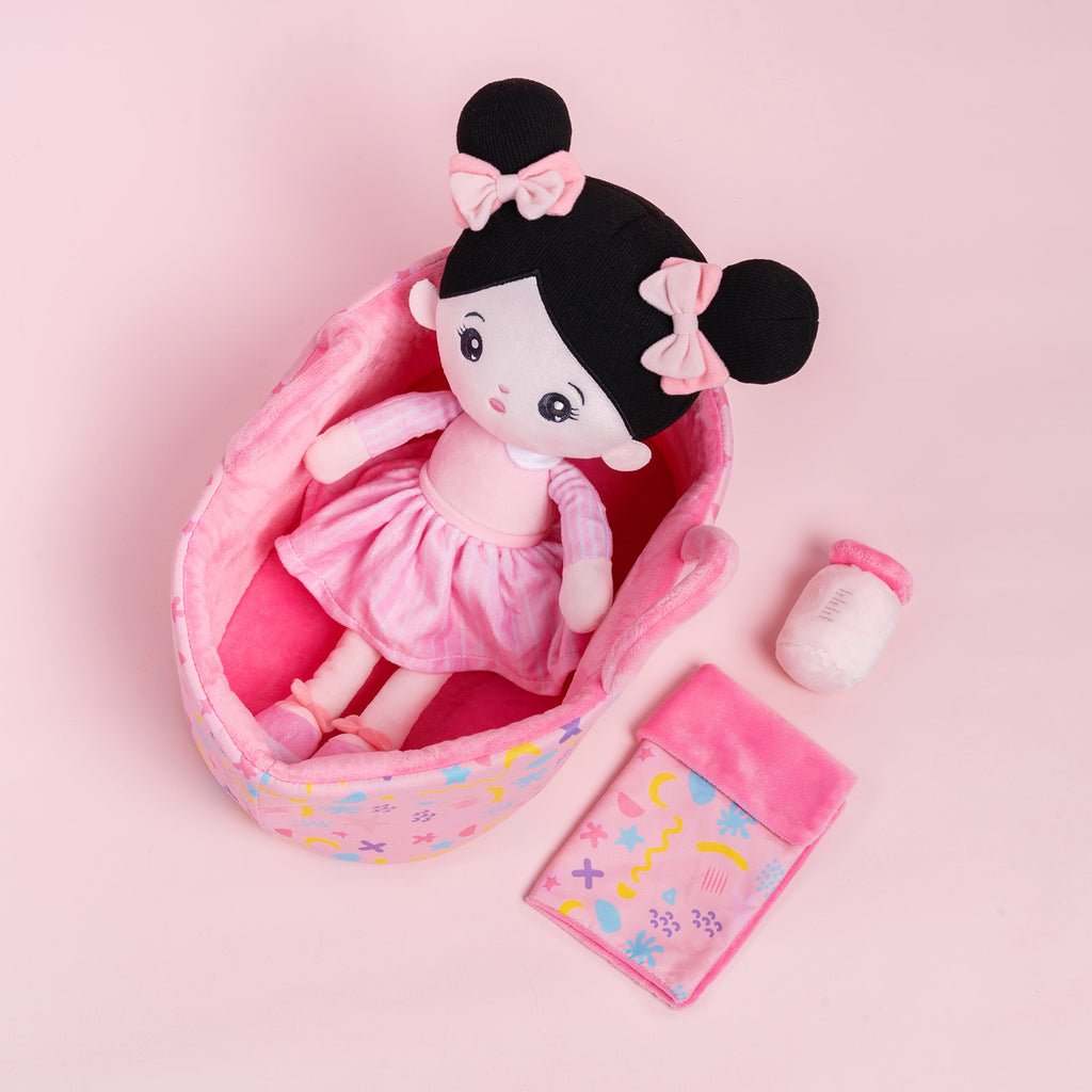 Bambola di peluche per bambini personalizzata Pink Black Hair