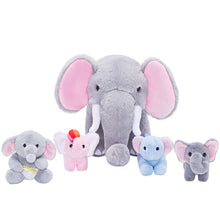 Cargar imagen en el visor de la galería, Elephant Mommy Stuffed Animal Plush Toy Set with 4 Babies