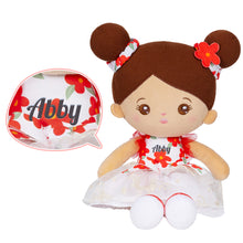 Load image into Gallery viewer, Personalized Brown Skin Tone White Floral Dress Doll + Backpack