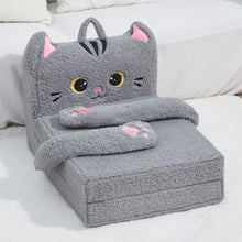 Carica l&#39;immagine nel visualizzatore di Gallery, Foldable Animal Grey Cat Polar Fleece Children Sofa