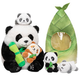 Panda Family with 4 Babies Plush Playset Animals Stuffed Gift Set for Toddler