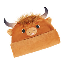 Laden Sie das Bild in den Galerie-Viewer, Scottish Highland Cow Cattle Wearable Hooded Blanket for Kid