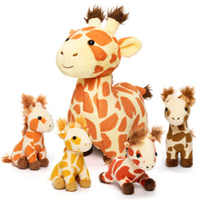 Cargar imagen en el visor de la galería, Giraffe Mommy with 4 Babies Plush Stuffed Animal Set