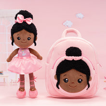 Laden Sie das Bild in den Galerie-Viewer, Personalized Deep Skin Tone Plush Nevaeh Pink Doll + Backpack