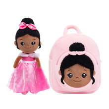 Cargar imagen en el visor de la galería, Personalized Deep Skin Tone Plush Princess Pink Doll + Backpack