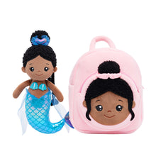 Cargar imagen en el visor de la galería, Personalized Deep Skin Tone Mermaid Plush Doll + Backpack